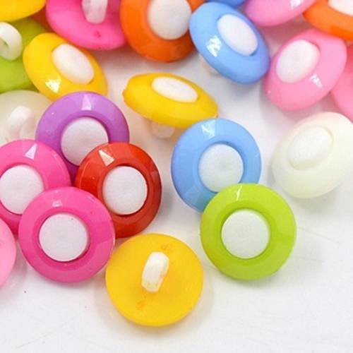 Lot 20 boutons rond blanc shank 14mm multicolore couture mercerie scrap neuf 