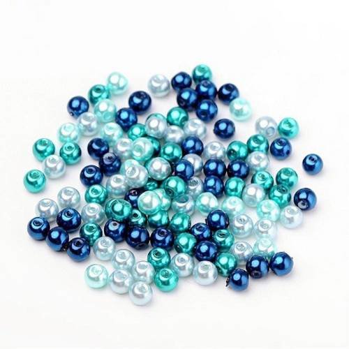 Lot 50 perles rondes en verre nacrees bleu appret bijoux 6 mm neuf 