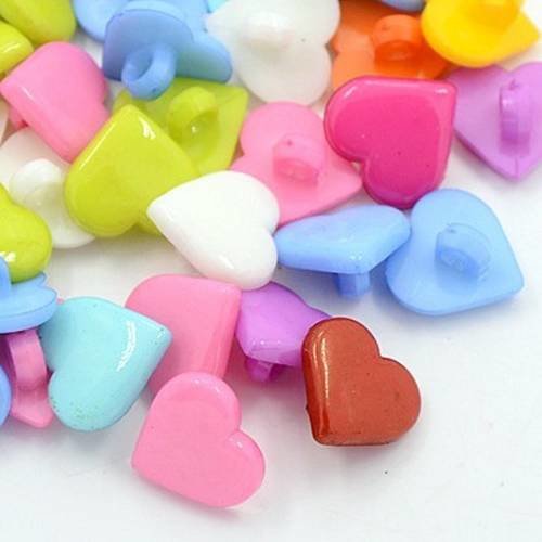 Lot 50 boutons coeur shank 12 mm multicolore couture mercerie scrap neuf 