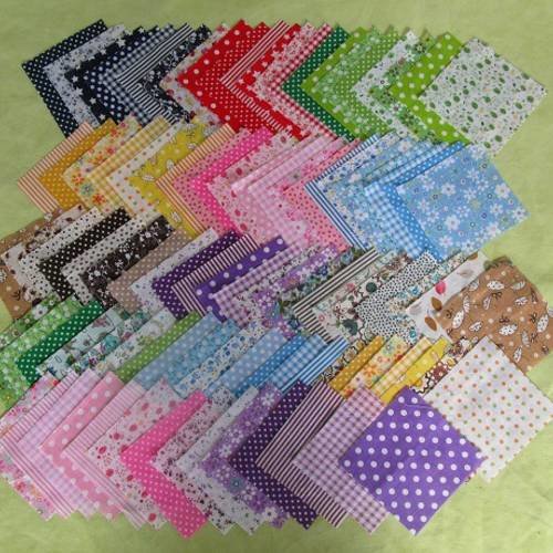 Lot de 100 coupons tissu coton 10 x 10 cm scrapbooking patchwork mercerie neuf 