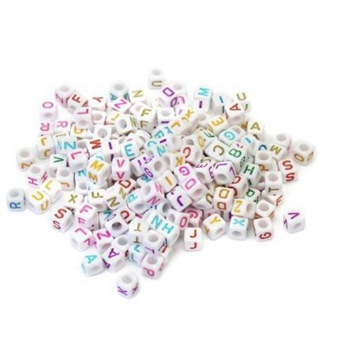 Lot 10 perles lettre au choix alphabet cube blanc/couleur bijoux 6 mm de a -z -  neuf 