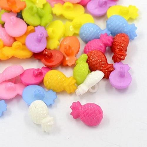 Lot 20 boutons ananas 18mm multicolore couture mercerie scrap neuf 