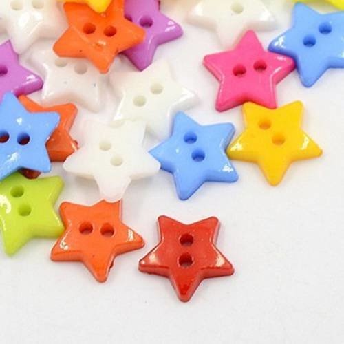 Lot de 50 boutons  étoile multicolore mélange 12 mm neuf 