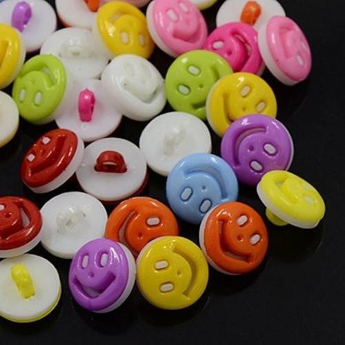 Lot de 20 boutons visage sourire sourire multicolore mélange 12 mm neuf 