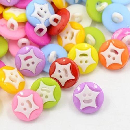Lot de 20 boutons visage étoile multicolore mélange 14 mm neuf 
