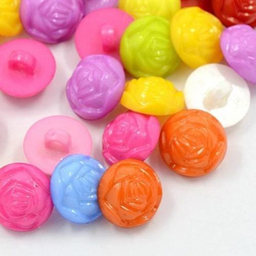 Lot de 20 boutons fleur "rose" multicolore mélange 14 mm neuf 