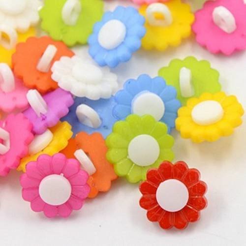 Lot 20 boutons fleur paquerette 15mm multicolore couture mercerie scrap neuf 
