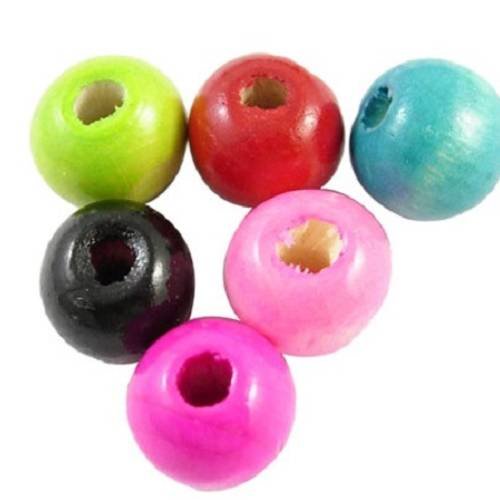 100 perles rondes en bois multicolores mixe 16 mm neuf 