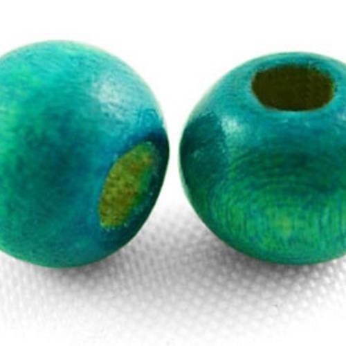 100 perles rondes en bois vert azur 7 x 6 mm neuf 