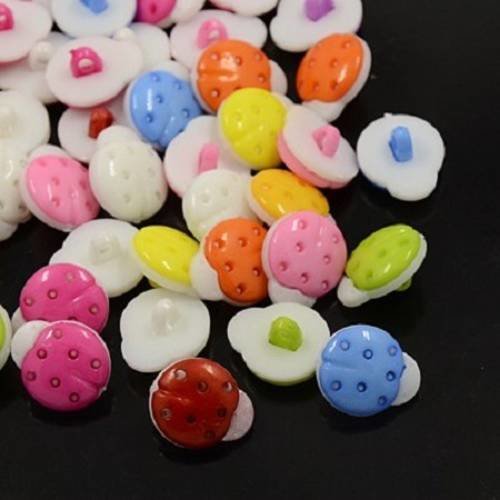 Lot 20 boutons 15 x 13 mm multicolore coccinelle neuf