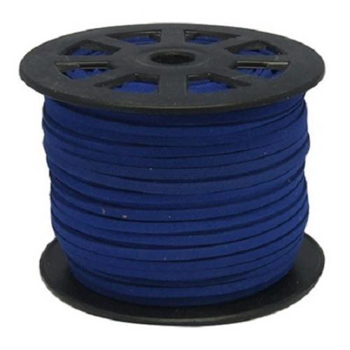 2 metres cordon suedine daim 3 mm x 1.5 mm bleu 