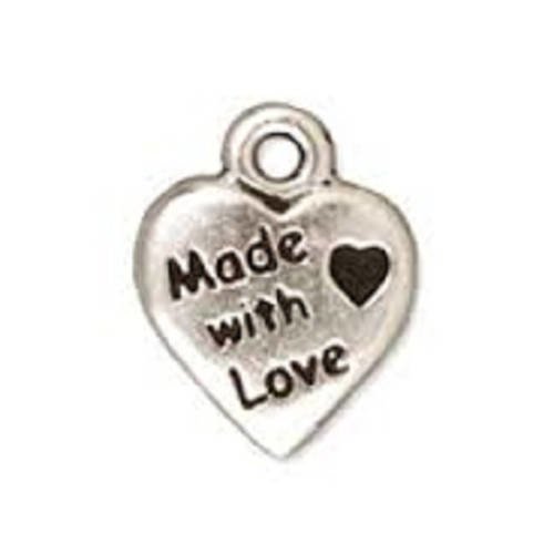 Lot de 10 breloques charms pendentifs perles scrapbooking coeur made with love neuf 