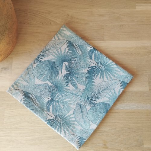 Lot de deux serviettes de table en tissu / couleur lin /feuilles bleues / couture en onglet /zéro déchet.