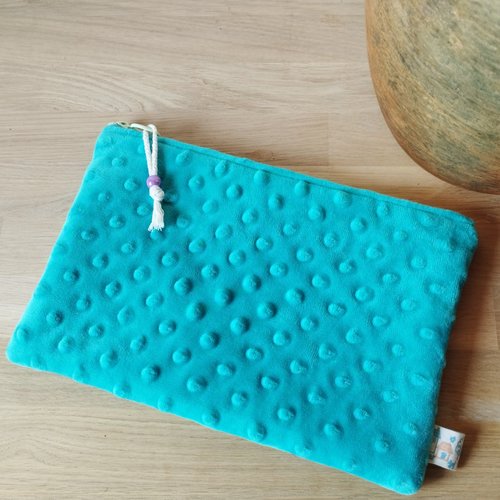 Pochette/trousse en tissu minky turquoise/maquillage, médicaments