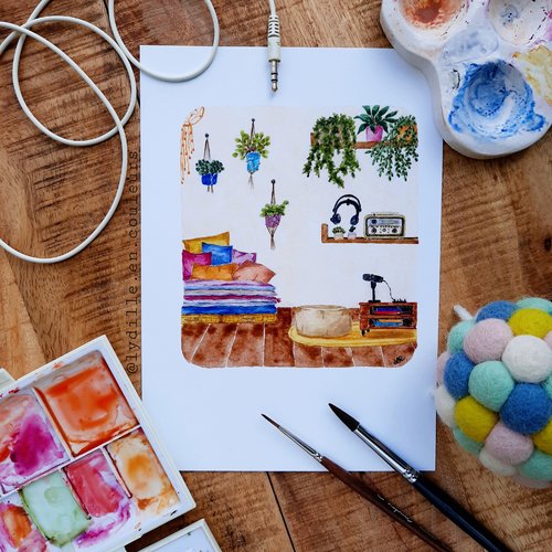 Tirage sur papier texturé 300g, 14,8*21cm (a5), cosy podcast