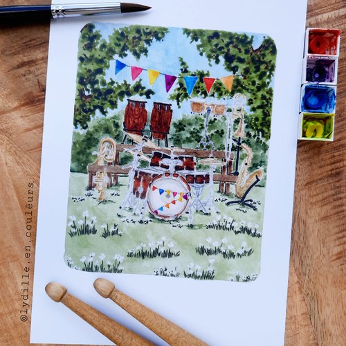 Tirage sur papier texturé 300g, 14,8*21cm (a5), brass band en pause