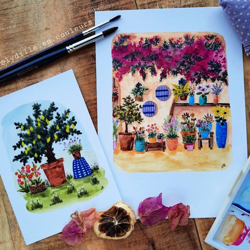 Lot - tirage sur papier texturé 300g, maison de provence & citronnier bien entouré