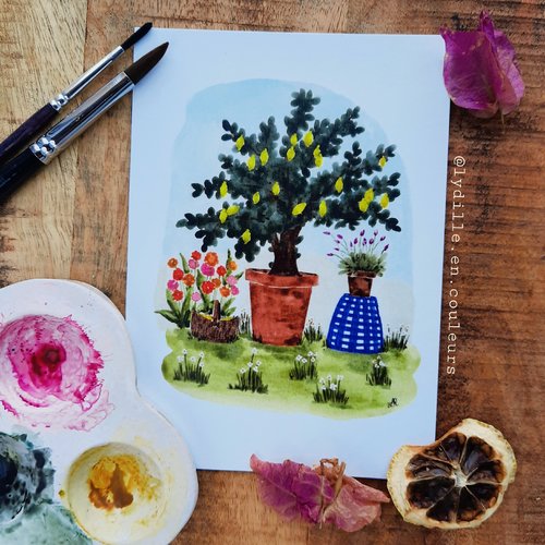 Tirage sur papier texturé 300g, 10,5*14,8cm (a6), citronnier bien entouré