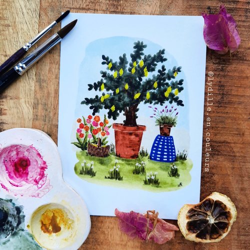 Tirage sur papier texturé 300g, 10,5*14,8cm (a6), citronnier bien entouré