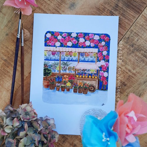 Tirage sur papier texturé 300g, 14,8*21cm (a5), fleuriste bleu