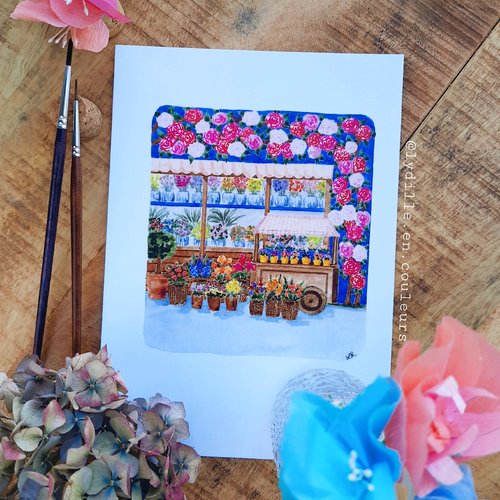 Tirage sur papier texturé 300g, 14,8*21cm (a5), fleuriste bleu