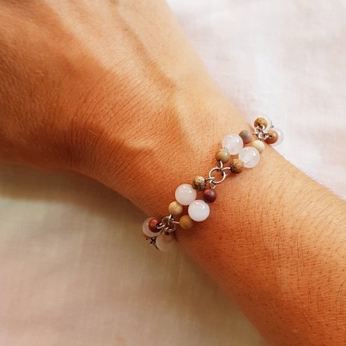 Bijou, bracelet en jaspe picasso, jaspe paysage, pierre de lune et jade blanc