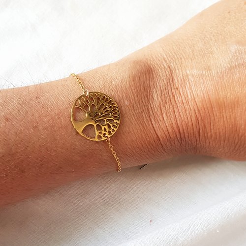 Bijou, bracelet chaîne arbre de vie et gold filled 14k