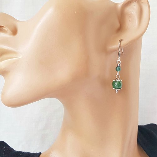 Boucles d'oreilles au choix en pierres fines et en acier inoxydable jade vert ou turquoise