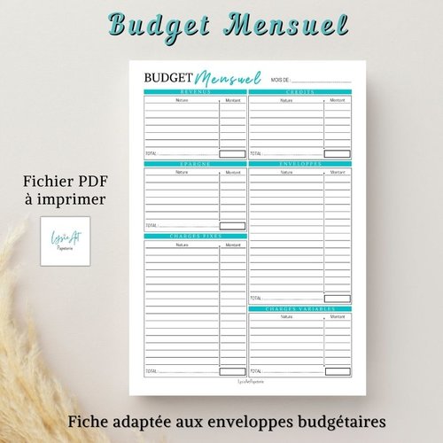Budget mensuel francais imprimable - compatible systeme des enveloppes - fichier pdf a4 - téléchargement instantané - design minimaliste.