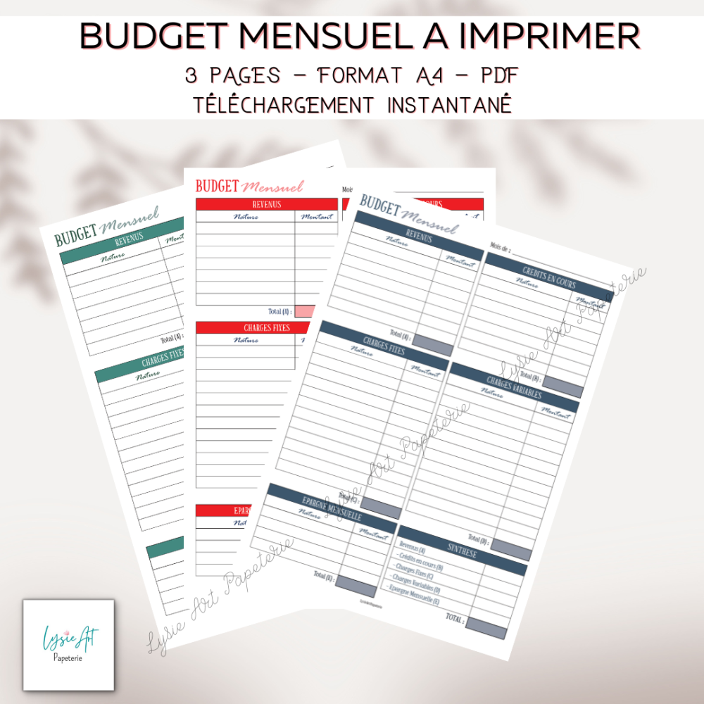 Budget mensuel imprimable - format a4 - fichier pdf - téléchargement  instantané - design minimaliste. - Un grand marché