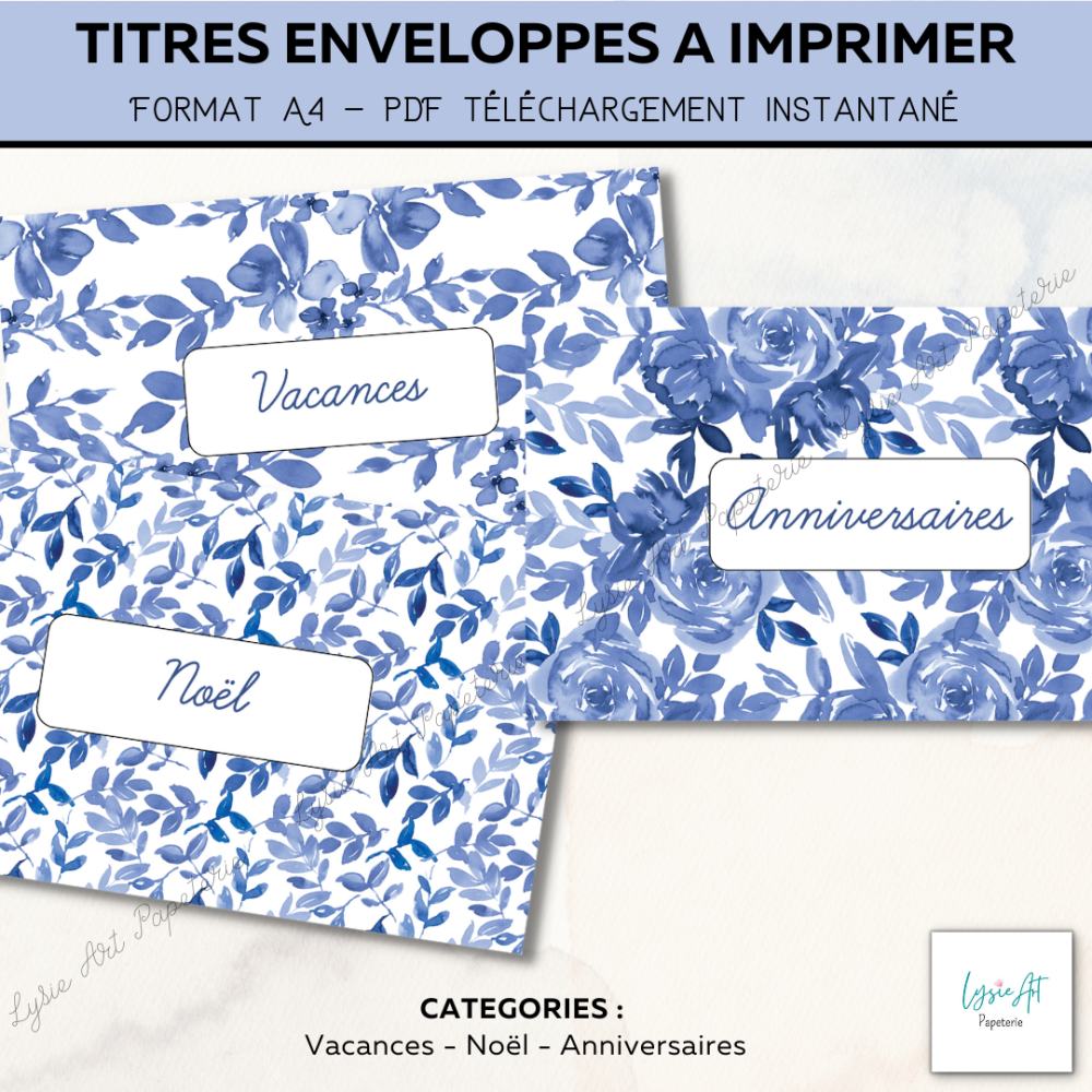 Page De Garde Format A6 Cahier écrivain Lot de 6 titres enveloppes zip a6 + tracker - système des enveloppes - téléchargement instantané - aquarelle fleurs bleues - Un grand marché