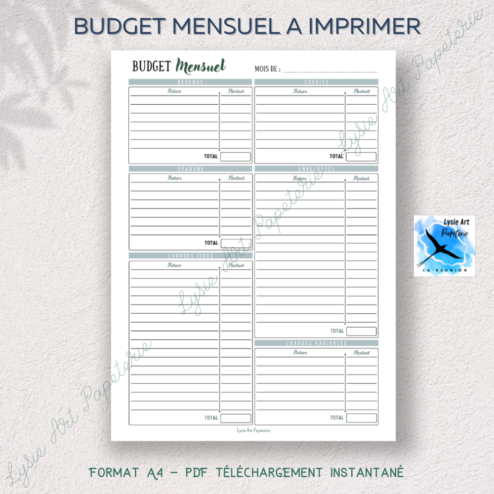 Budget mensuel francais imprimable - compatible systeme des enveloppes -  fichier pdf a4 - téléchargement instantané - design minimaliste.