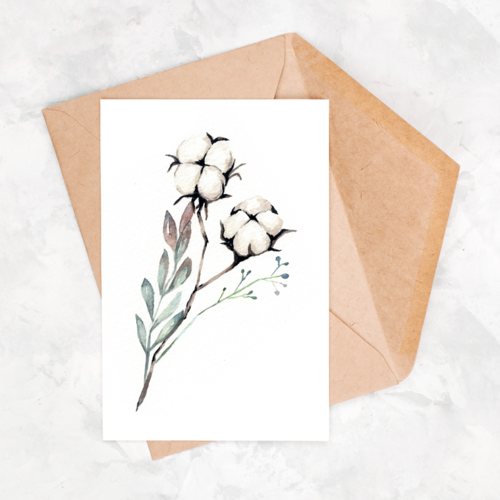 Carte postale -  fleur de coton aquarelle