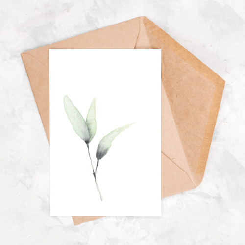 Carte postale aquarelle, feuille aquarelle, carte postale intemporelle douce et délicate