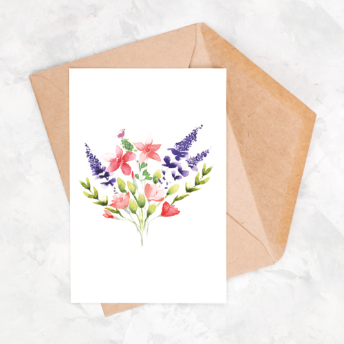 Carte postale, carte bouquet de fleurs aquarelle, bouquet champêtre 