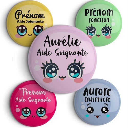 Badge personnalisable aide soignante, infirmière ou autre en 56mm