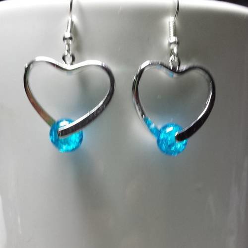 Boucles d'oreilles coeur bleu turquoise foncé 