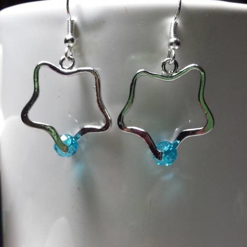 Boucles d'oreilles trèfle cristal bleu aquamarine 