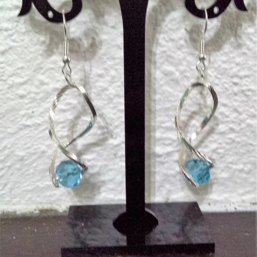 Boucles d'oreilles vagues cristal de verre aquamarine 