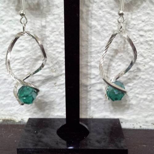 Boucles d'oreilles vagues cristal de verre bleu/vert