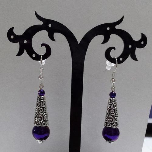 Boucles d'oreilles hématite véritable violet style celte 