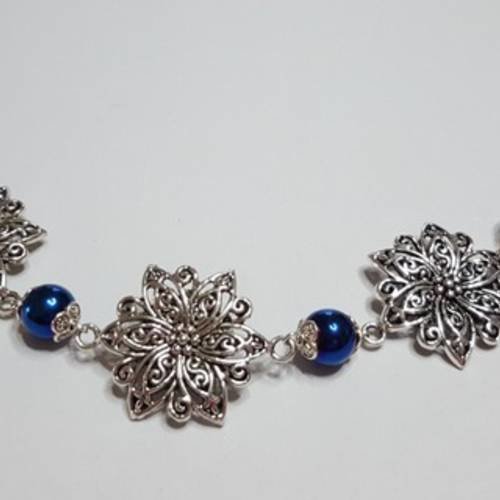 Large bracelet rosaces et  hématites bleues 