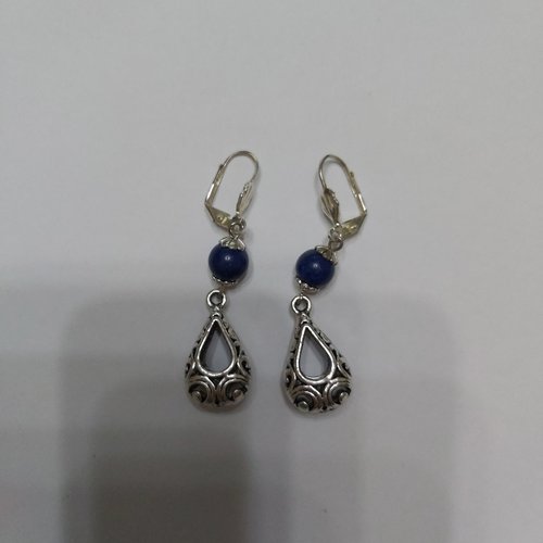 Boucles d'oreilles goutte ajourée et lapis lazuli