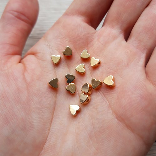 Perle cœur en laiton doré à l'or fin 7mm