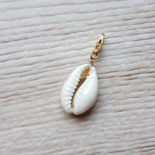 Charm coquillage cauri naturel et fermoir mousqueton doré à l'or fin