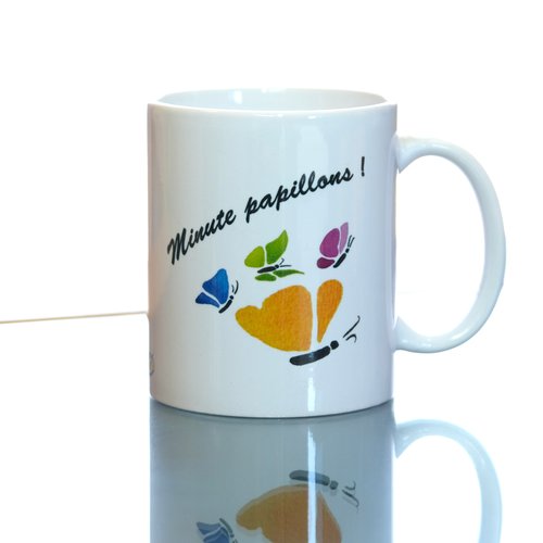 Mug céramique 325ml -  minute papillons ! - motif coeur papillons