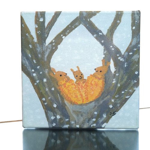 Tableau déco enfant - petits écureuils dans leur nid