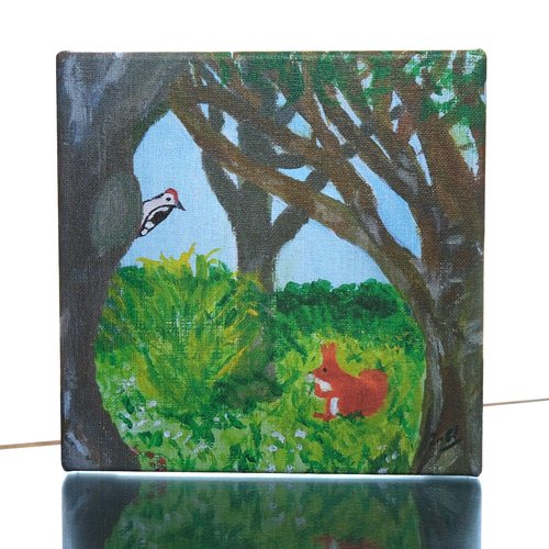 Tableau déco enfant - écureuil et oiseau