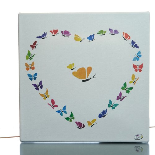 Tableau déco - coeur papillons - format 25cmx25cm