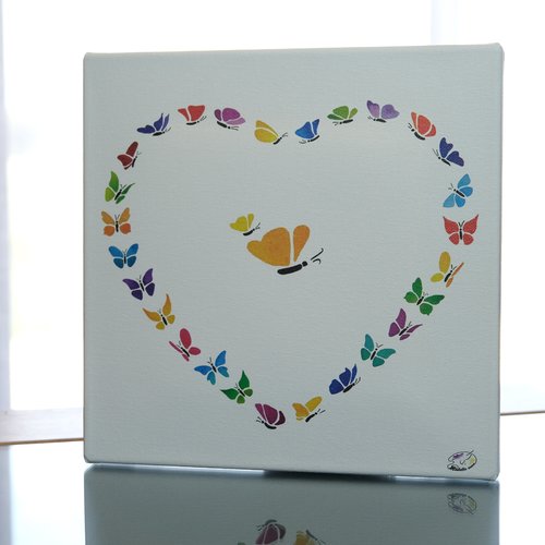 Tableau déco - coeur papillons - format 25cmx25cm